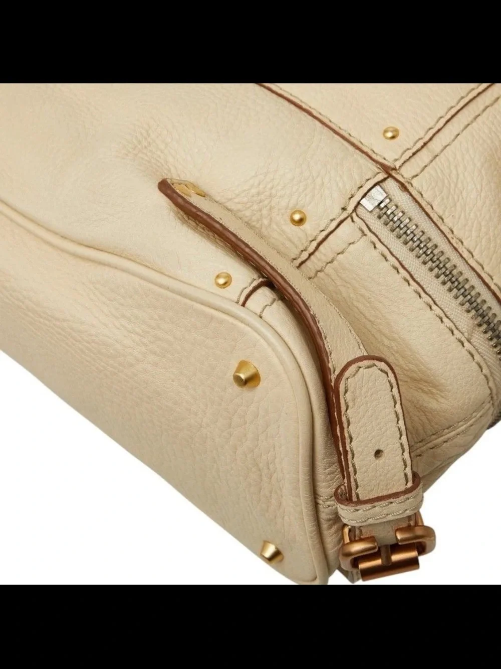 Chloe Cream Leather Tote with Gold Hardware